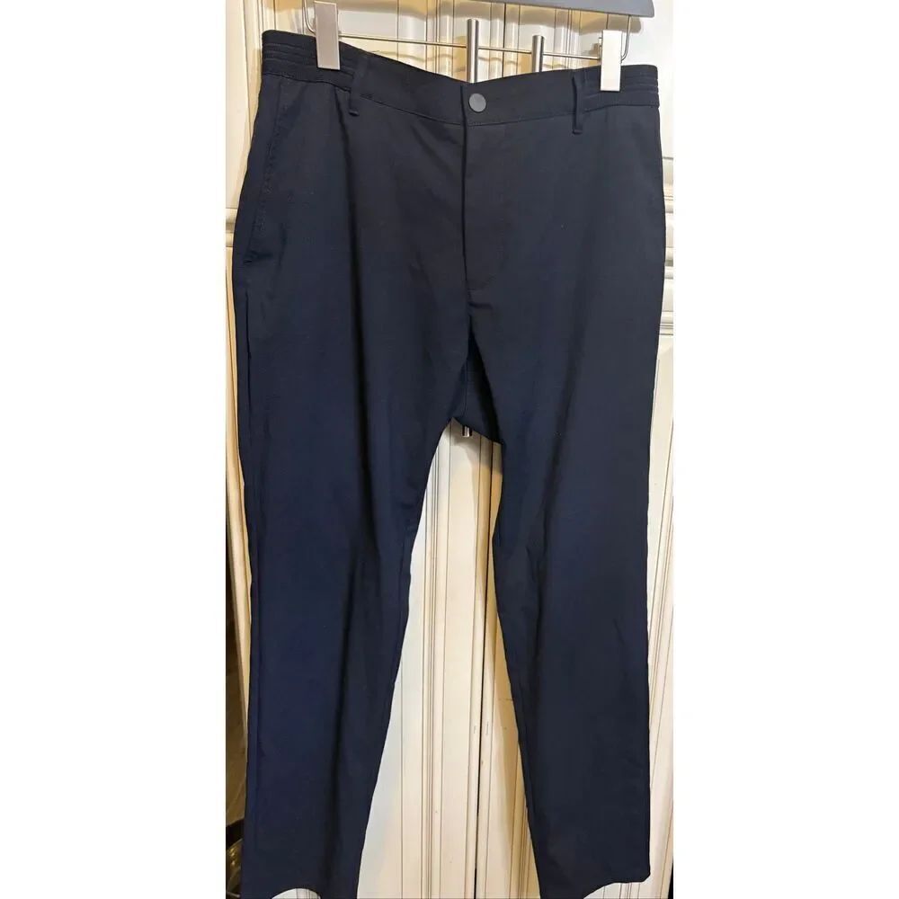 Zara Women's Flat Front High Waisted Chino Trouser Pants Navy Large